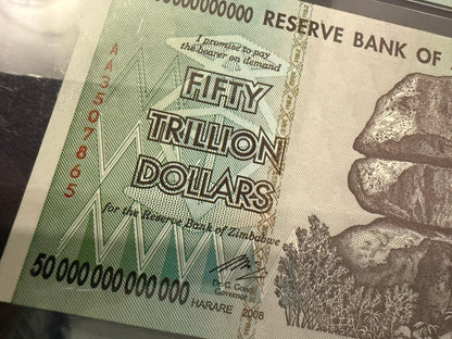 Zimbabwe 50 Trillion Dollar Note PMG 66 EPQ 2008 Pick 90 Gem Unc