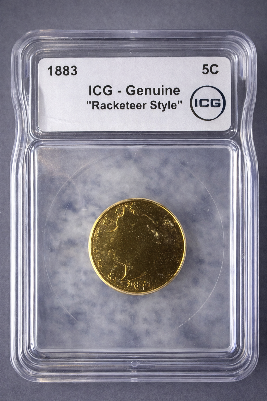 1883 Liberty Head V Nickel ICG Genuine Racketeer Gold Tone Coin