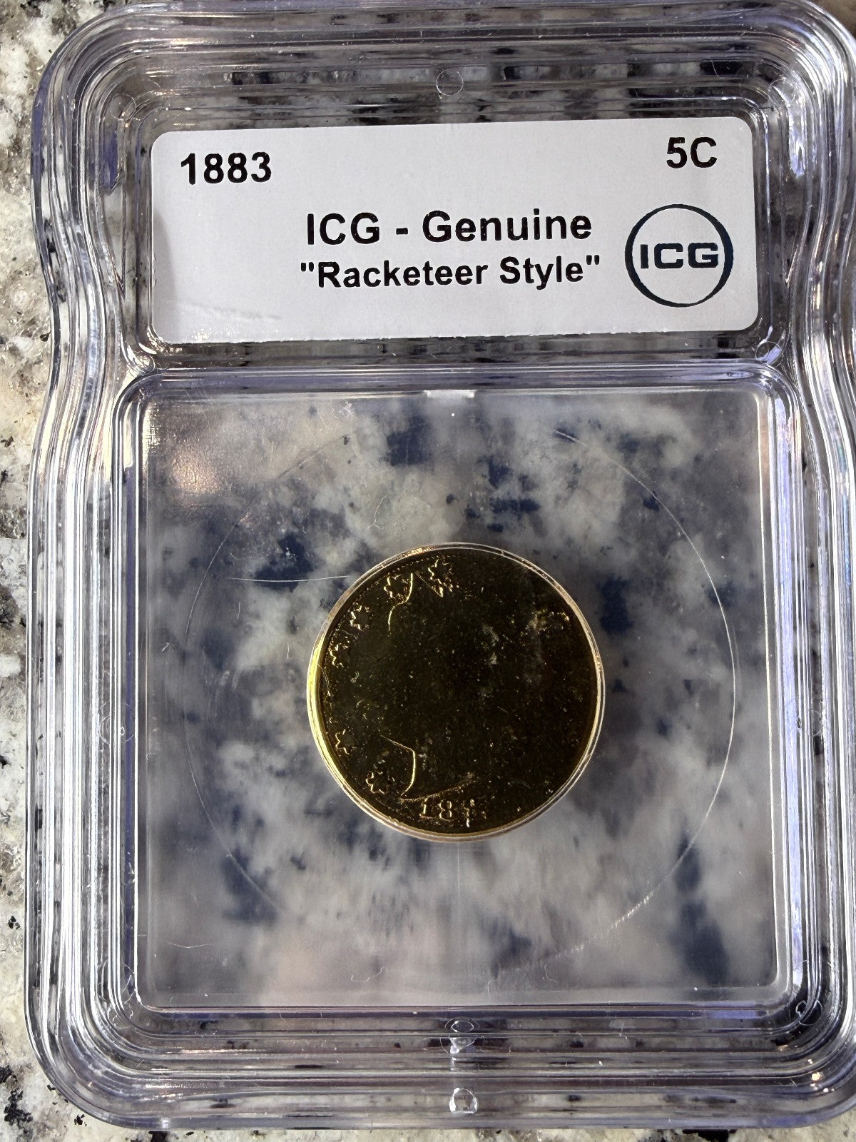 1883 Liberty Head V Nickel ICG Genuine Racketeer Gold Tone Coin