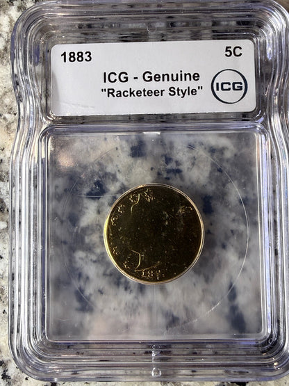 1883 Liberty Head V Nickel ICG Genuine Racketeer Gold Tone Coin