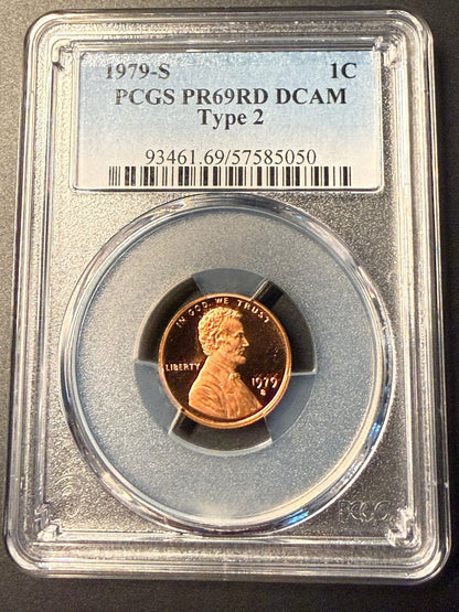 1979-S Lincoln Cent PCGS PR69RD DCAM Type 2 Proof Penny Certified
