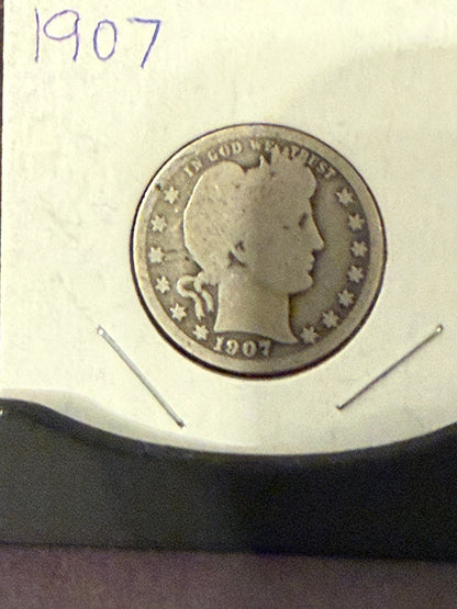 1907 Barber Quarter & Hilo Honolulu Hawaii Dollar Tokens 3 Coin Lot