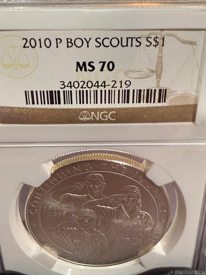 2010-P Boy Scouts Silver Dollar NGC MS70 Perfect Grade Commemorative