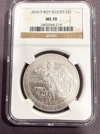2010-P Boy Scouts Silver Dollar NGC MS70 Perfect Grade Commemorative