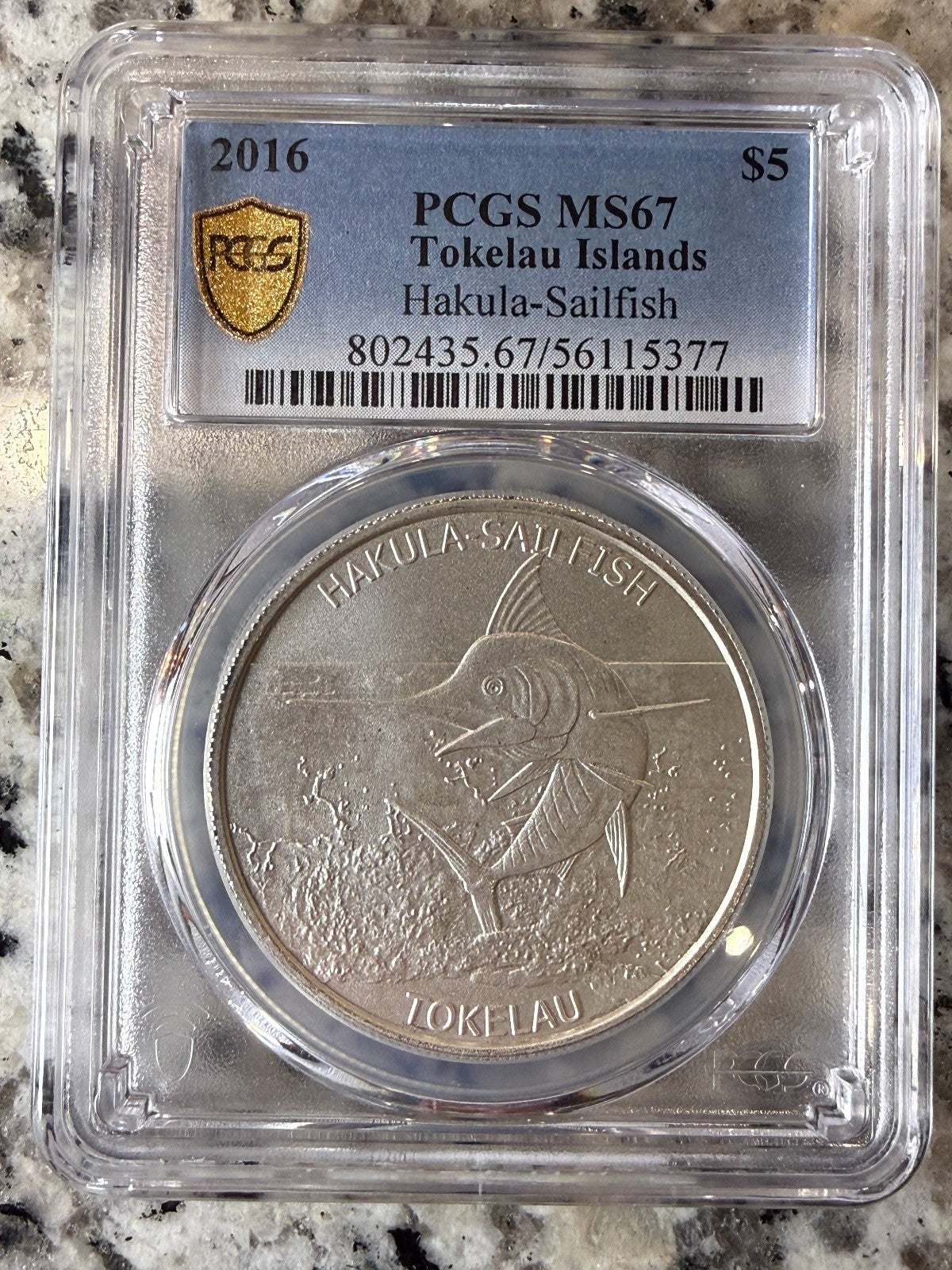 2016 Tokelau Hakula Sailfish 1 oz .999 Silver Coin PCGS MS67