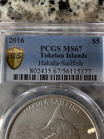 2016 Tokelau Hakula Sailfish 1 oz .999 Silver Coin PCGS MS67