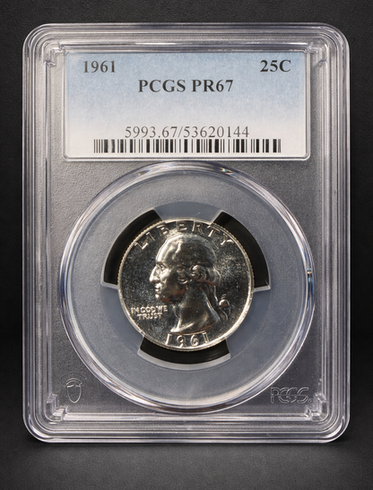 1961 Washington Silver Quarter PCGS PR67 Proof Deep Mirror 25C Certified