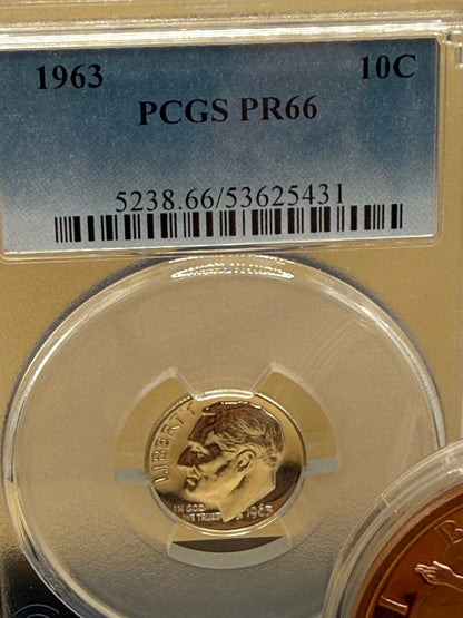 1963 PR66 Roosevelt Dime Silver & Liberty Head Nickel PCGS NGC Set