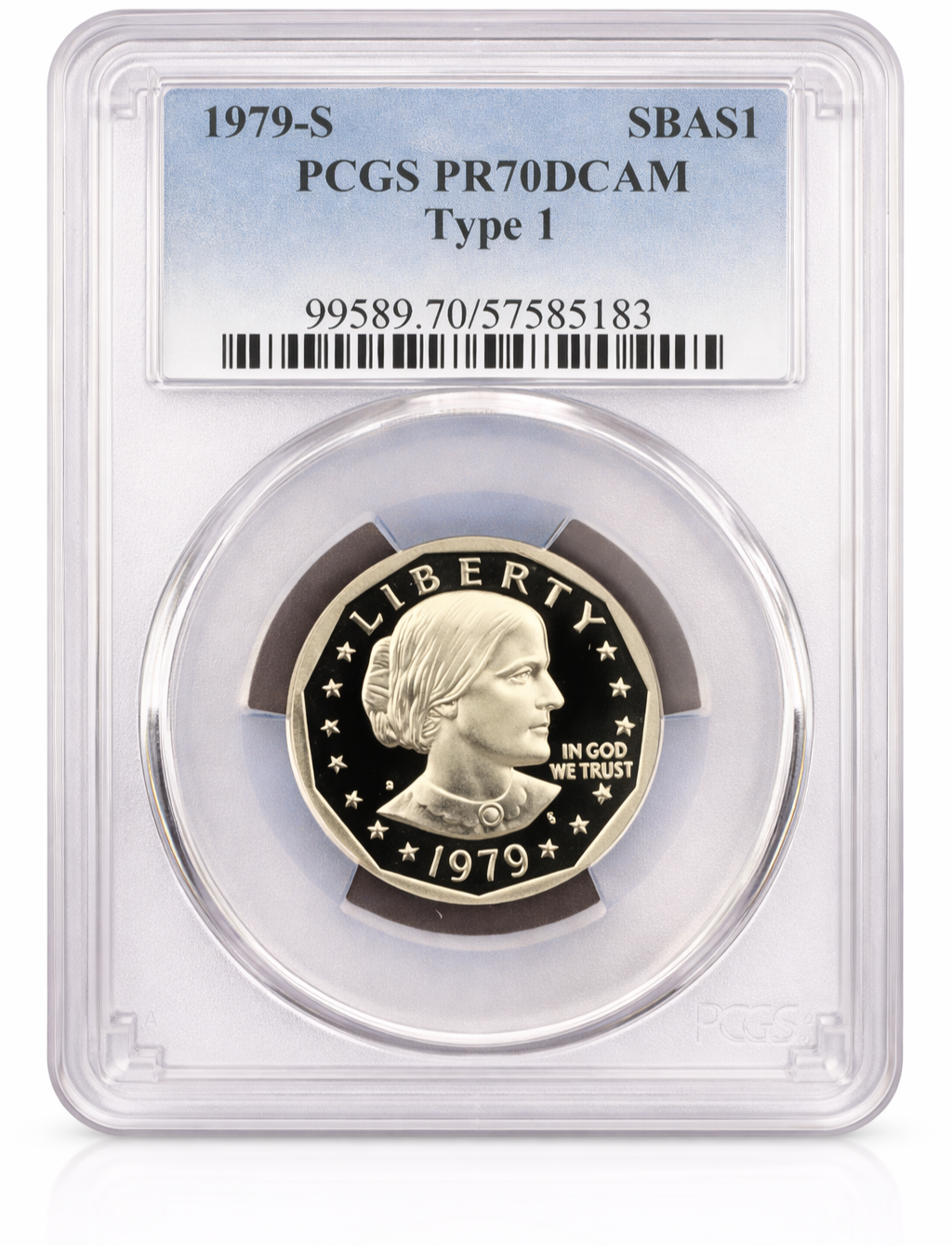 1979-S Susan B Anthony Dollar PCGS PR70DCAM Type 1 Proof Deep Cameo