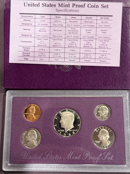 1988 US Mint Proof Set 5 Coin Set Original Box COA San Francisco