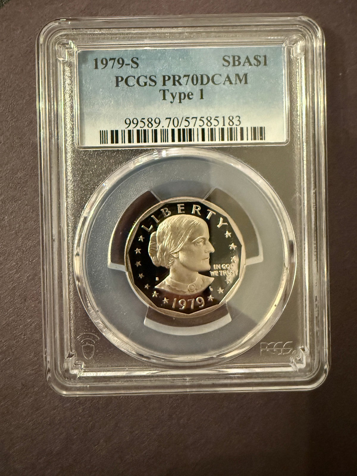 1979-S Susan B Anthony Dollar PCGS PR70DCAM Type 1 Proof Deep Cameo