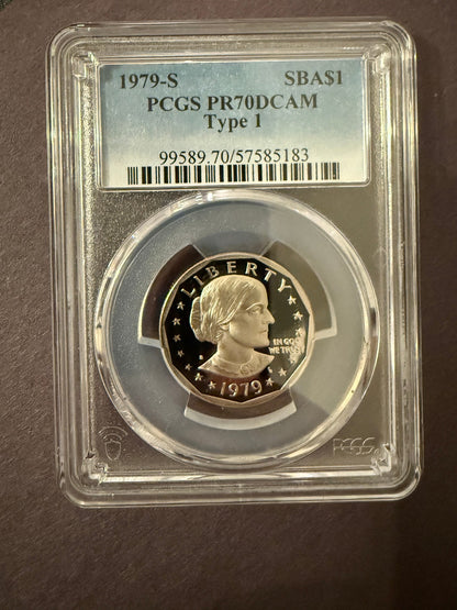 1979-S Susan B Anthony Dollar PCGS PR70DCAM Type 1 Proof Deep Cameo