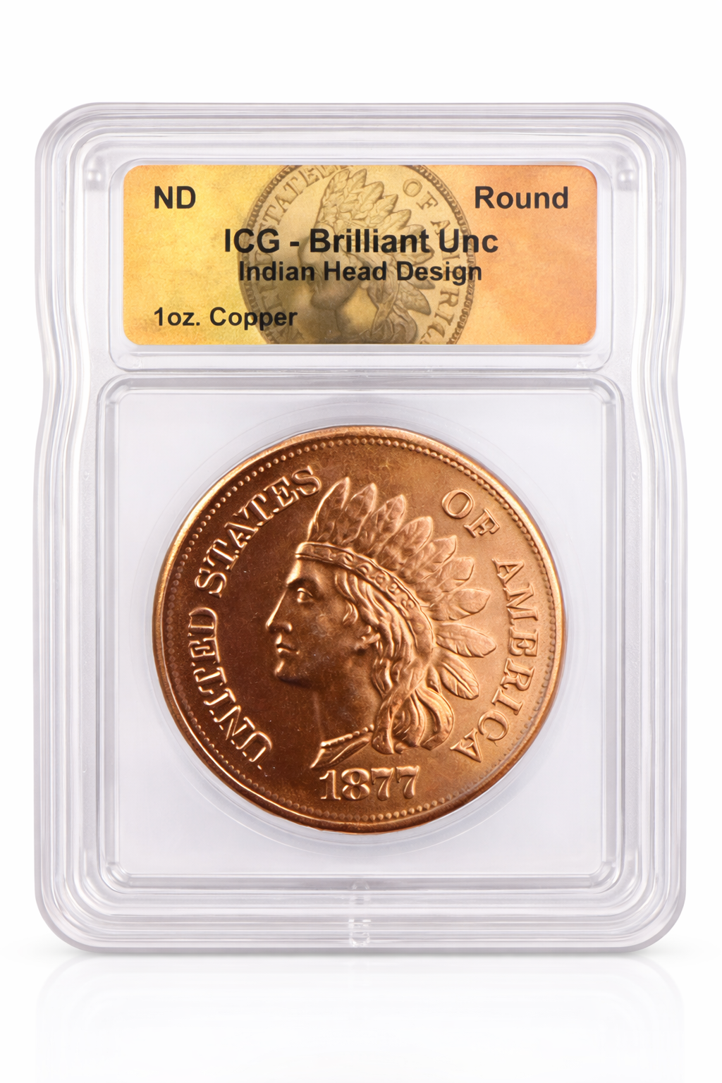 1 oz Copper Round Indian Head Cent Style ICG Brilliant Uncirculated