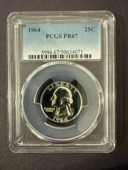 1964 Washington Quarter PCGS PR67 Proof 90% Silver Certified Coin