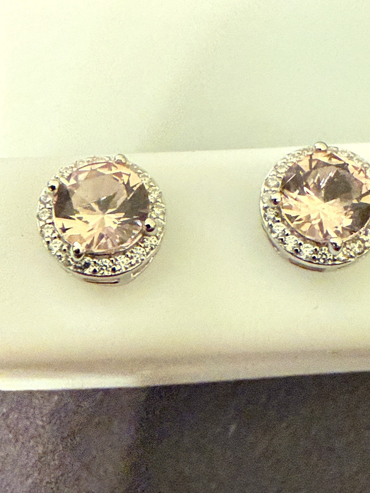 Sterling Silver Morganite Stud Earrings 6mm Round Halo 1.76 CTW Pink | 0229