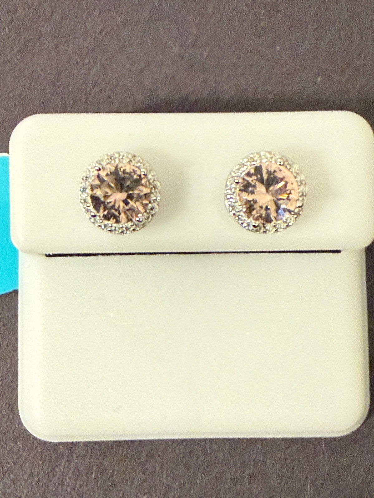 Sterling Silver Morganite Stud Earrings 6mm Round Halo 1.76 CTW Pink | 0229