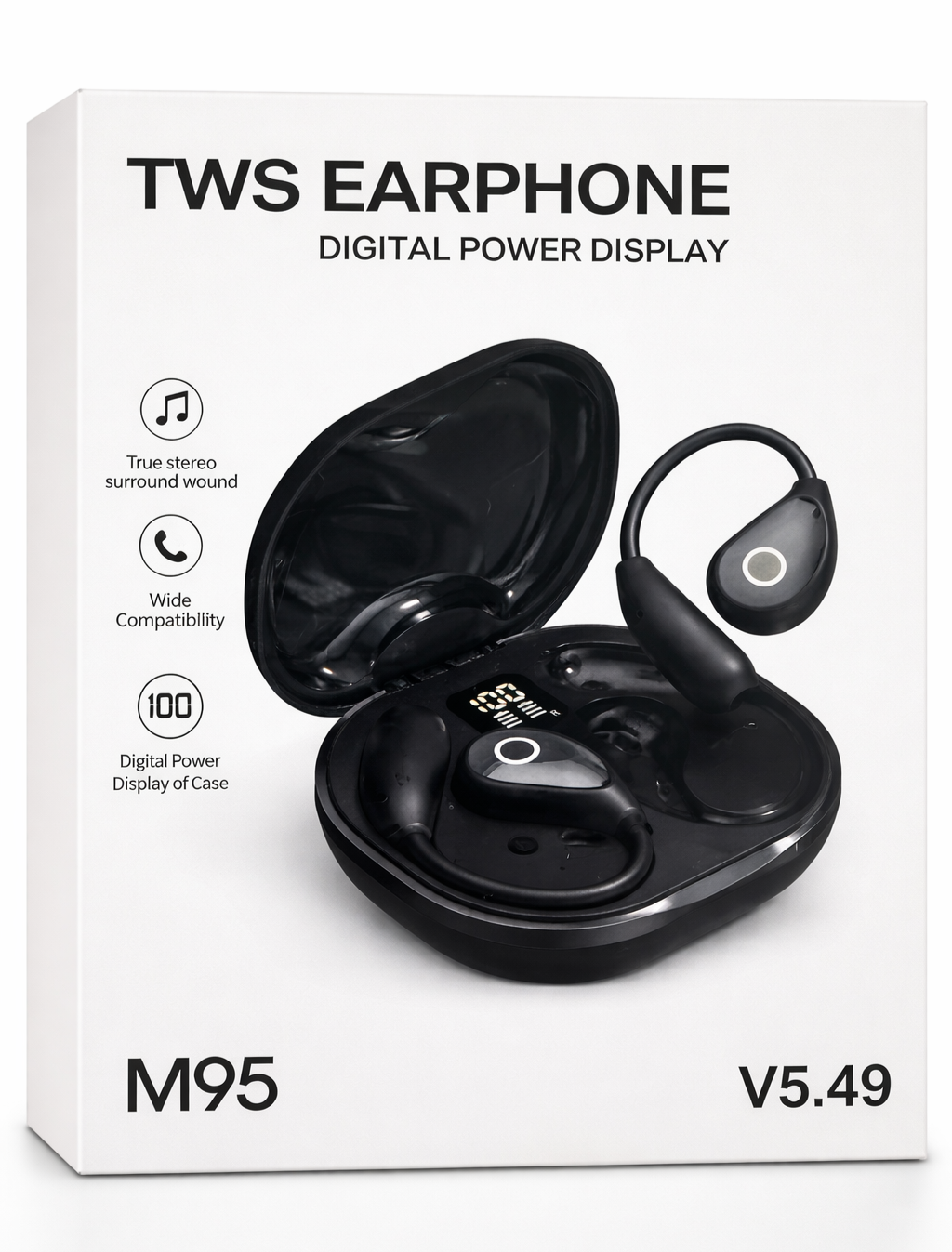 M95 TWS Wireless Bluetooth Earbuds LED Power Display Charging Case Stereo