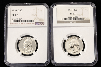 1958 1961 Proof Washington Quarters NGC PF67 2 Coin Silver Set