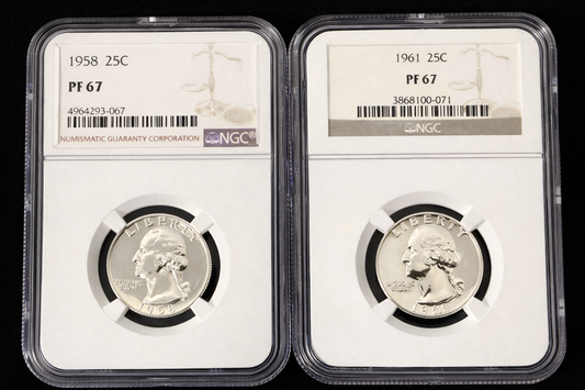 1958 1961 Proof Washington Quarters NGC PF67 2 Coin Silver Set