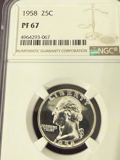 1958 1961 Proof Washington Quarters NGC PF67 2 Coin Silver Set