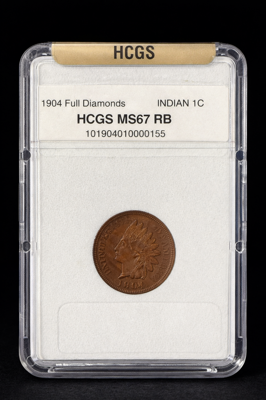 1904 Indian Head Cent HCGS MS67 RB Full Diamonds Rare High Grade Coin