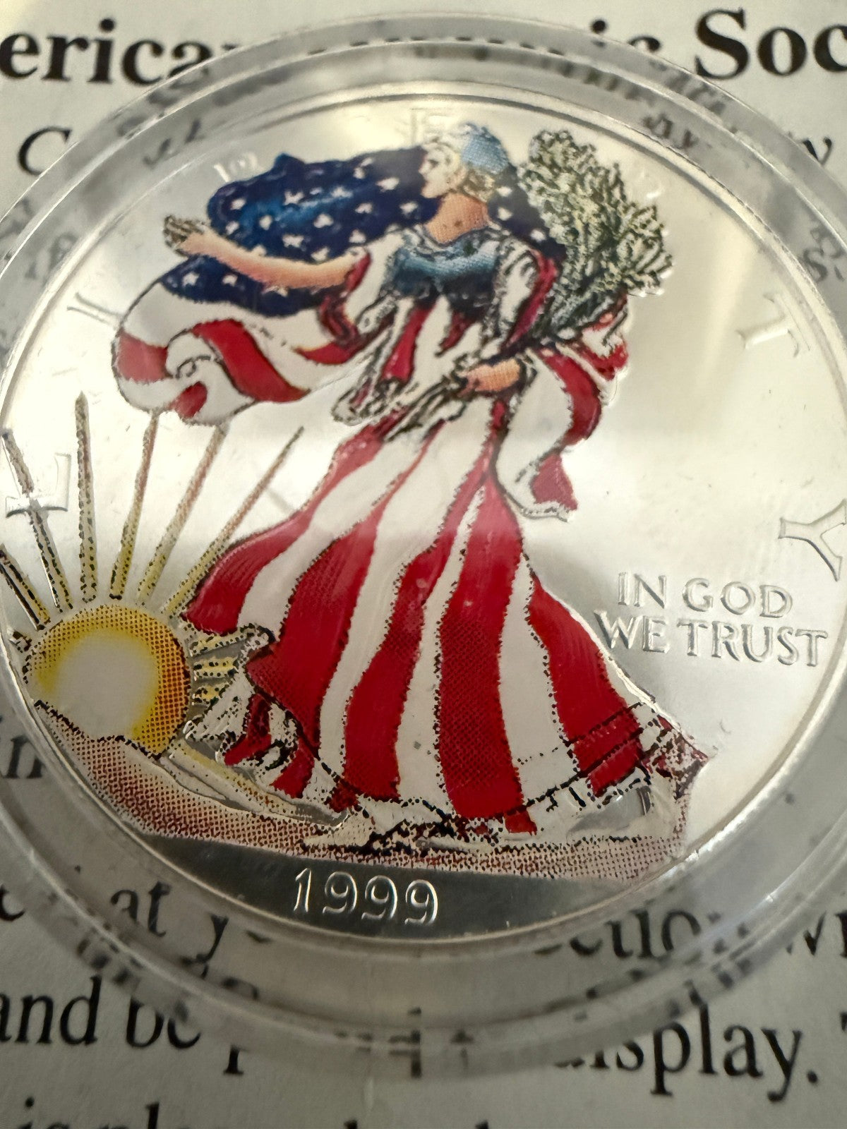 1999 Colorized American Silver Eagle Walking Liberty Dollar Proof Style Coin