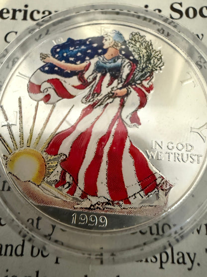 1999 Colorized American Silver Eagle Walking Liberty Dollar Proof Style Coin