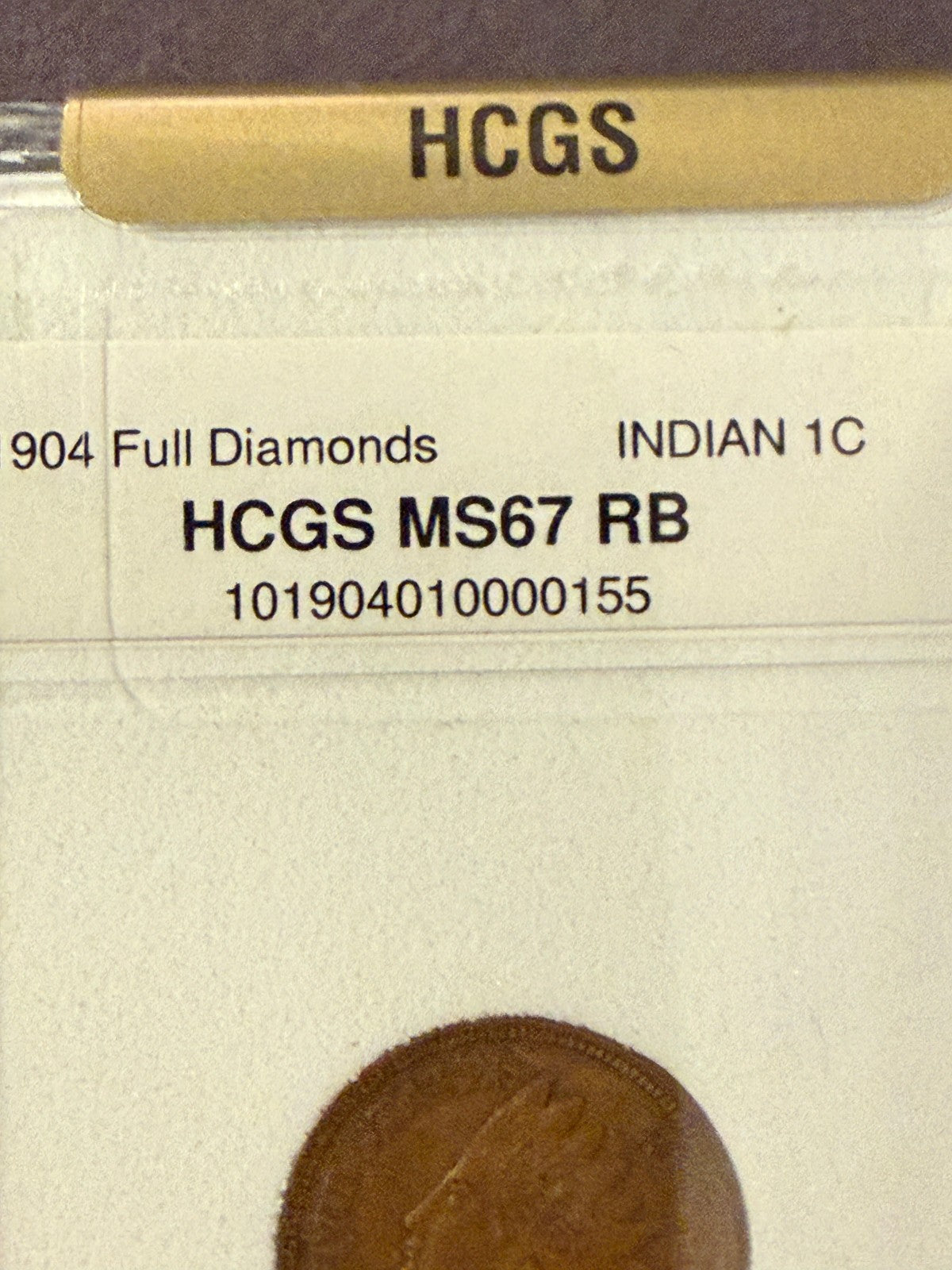 1904 Indian Head Cent HCGS MS67 RB Full Diamonds Rare High Grade Coin