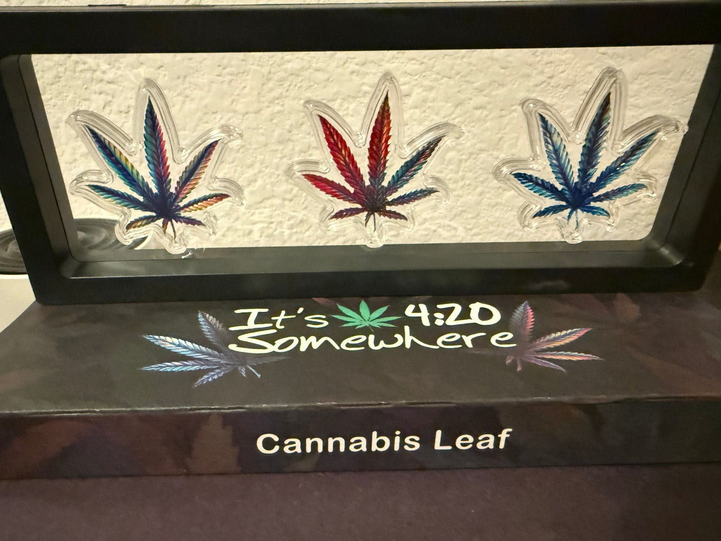 420 Silver Cannabis Leaf Acrylic Display Set Captain’s Somewhere Art Piece