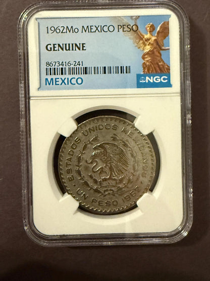 1962 Mo Mexico Peso NGC Genuine Silver Coin Mexican 1 Peso .720