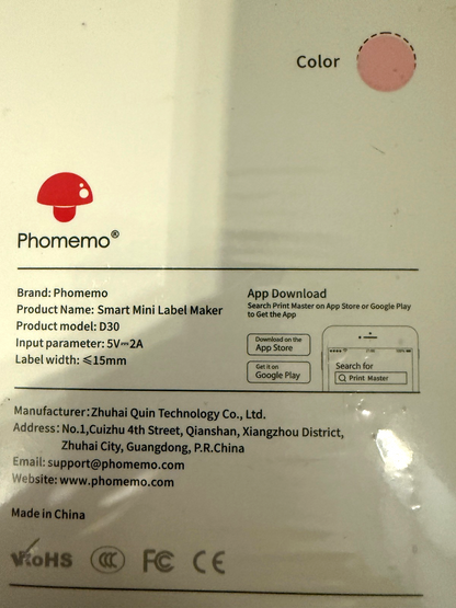 Phomemo D30 Bluetooth Label Maker Portable Inkless Thermal Printer