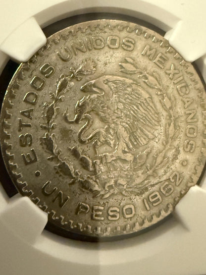 1962 Mo Mexico Peso NGC Genuine Silver Coin Mexican 1 Peso .720