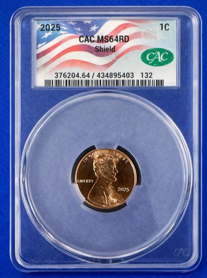 2025 Lincoln Shield Cent CAC MS64 RD Certified Penny CAC Graded Coin
