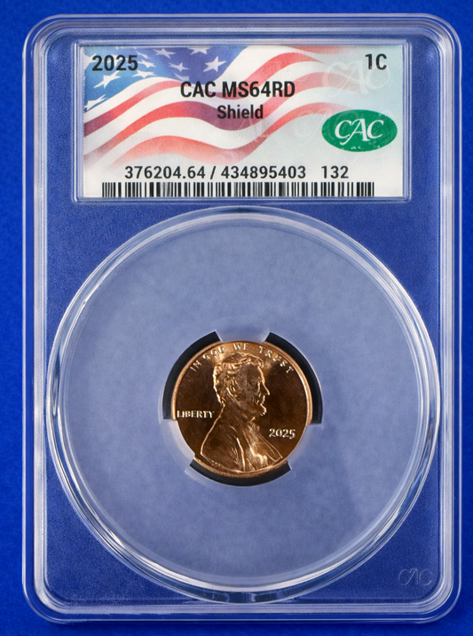 2025 Lincoln Shield Cent CAC MS64 RD Certified Penny CAC Graded Coin