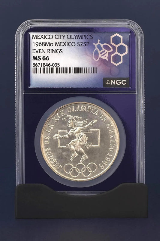 1968 Mexico Olympics 25 Pesos Silver Coin NGC MS66 KM479 Aztec Design