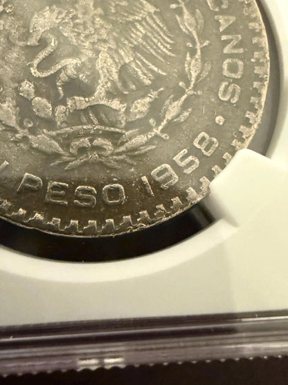 1958 Mo Mexico Peso NGC Genuine Silver Coin Historical Mexican Coin