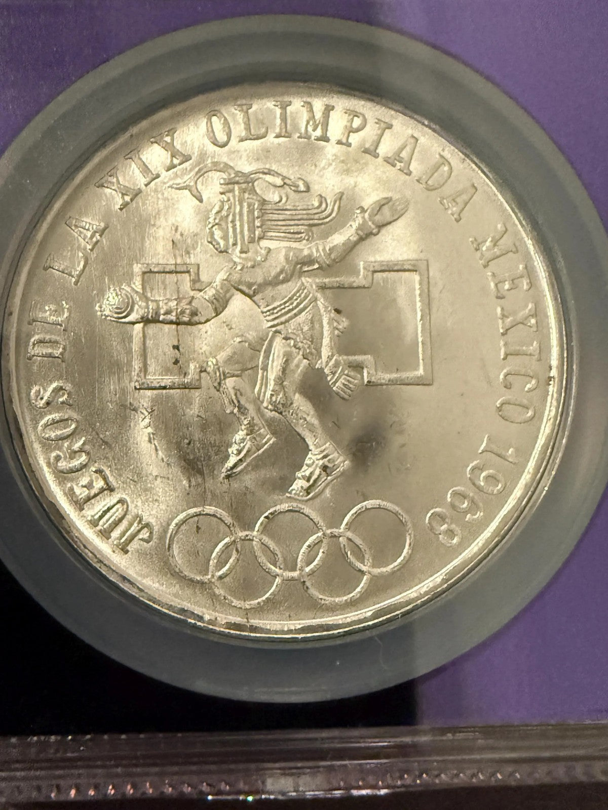 1968 Mexico Olympics 25 Pesos Silver Coin NGC MS66 KM479 Aztec Design