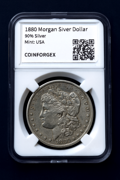 1880 Morgan Silver Dollar 90% Silver Custom Holder Collectible US Coin