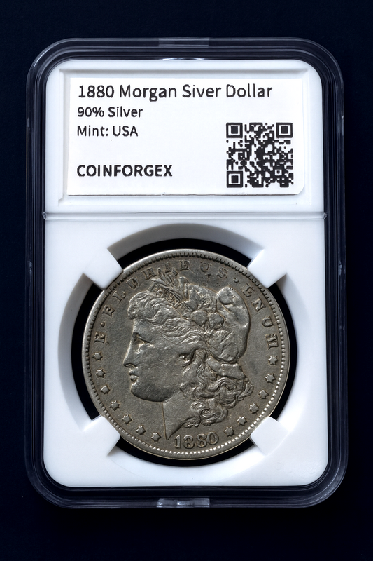 1880 Morgan Silver Dollar 90% Silver Custom Holder Collectible US Coin