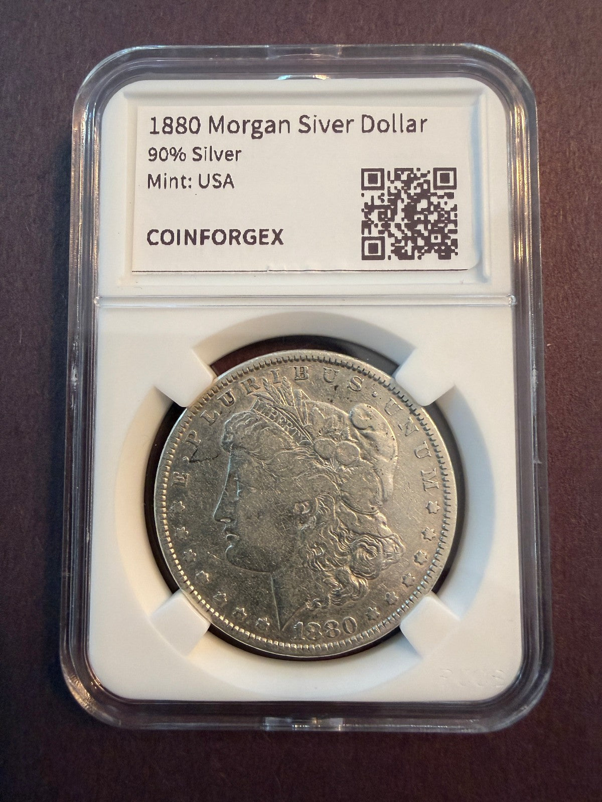 1880 Morgan Silver Dollar 90% Silver Custom Holder Collectible US Coin