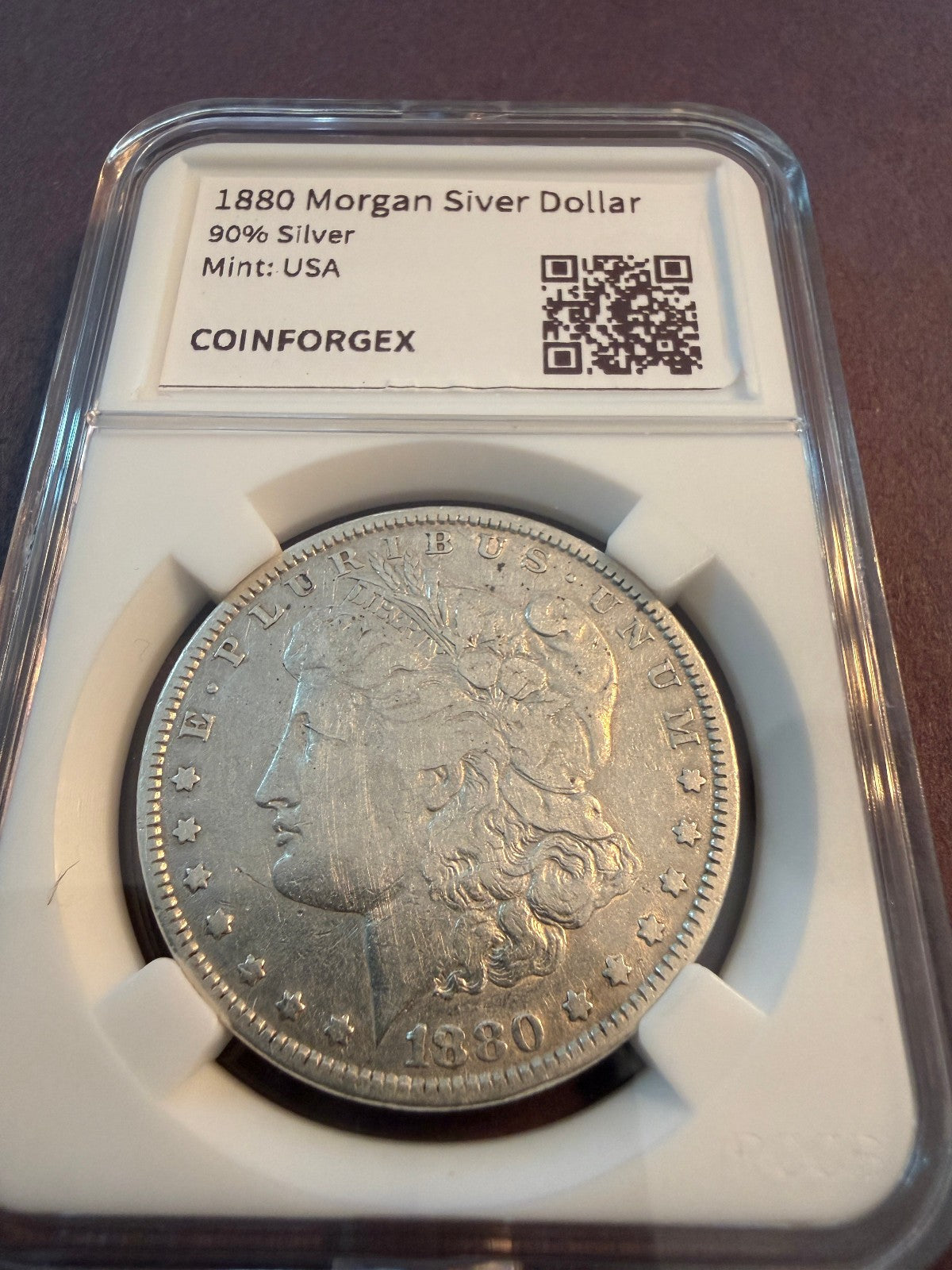 1880 Morgan Silver Dollar 90% Silver Custom Holder Collectible US Coin