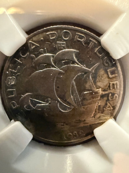1932 Portugal 2.5 Escudos Silver Coin .650 Fine COINFORGEX Holder