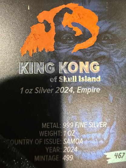 2024 King Kong Skull Island 1oz .999 Silver Colorized Samoa Coin
