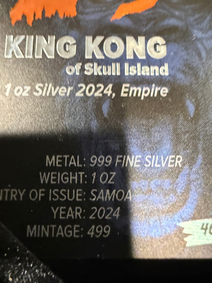 2024 King Kong Skull Island 1oz .999 Silver Colorized Samoa Coin