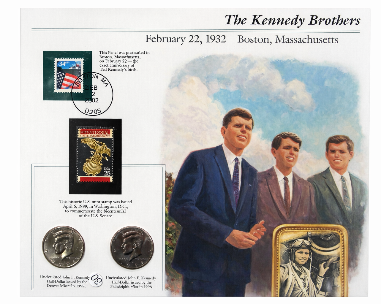 JFK Kennedy Stamp Coin Panel Collection 6 Pack Commemorative Set USA