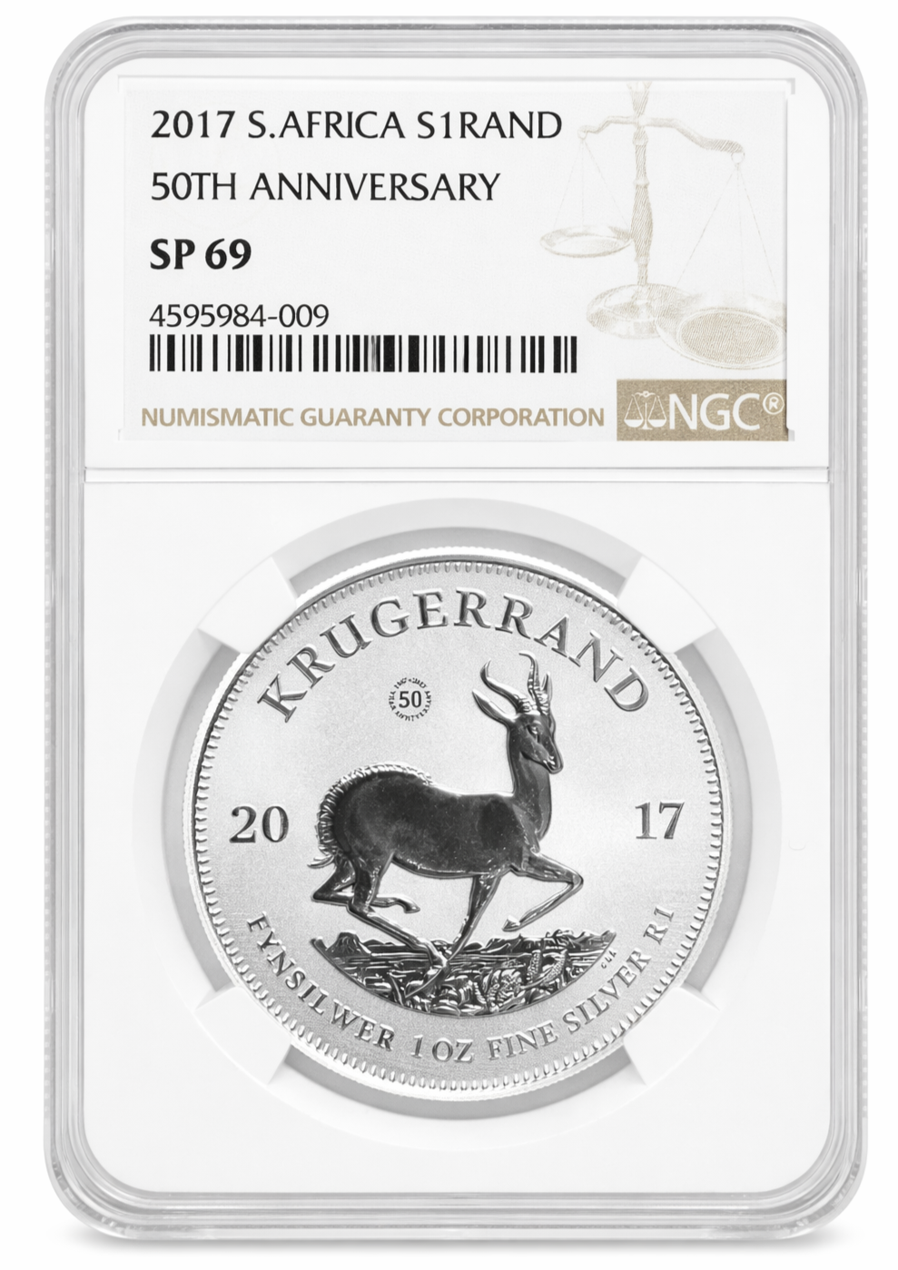 2017 South Africa 1 Rand Krugerrand 50th Anniversary 1oz .999 Silver Coin