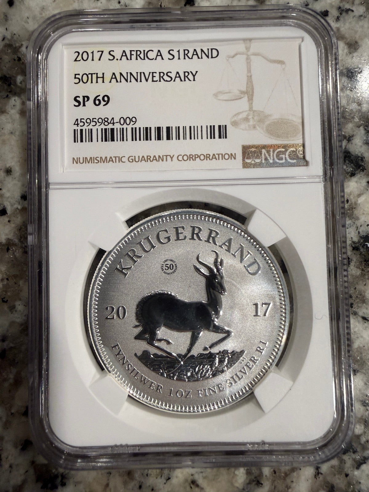 2017 South Africa 1 Rand Krugerrand 50th Anniversary 1oz .999 Silver Coin