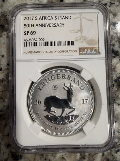 2017 South Africa 1 Rand Krugerrand 50th Anniversary 1oz .999 Silver Coin