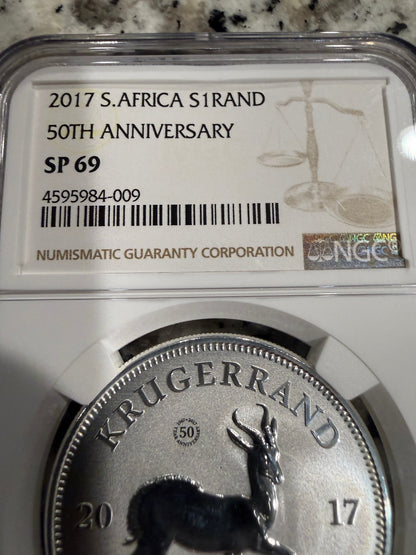 2017 South Africa 1 Rand Krugerrand 50th Anniversary 1oz .999 Silver Coin