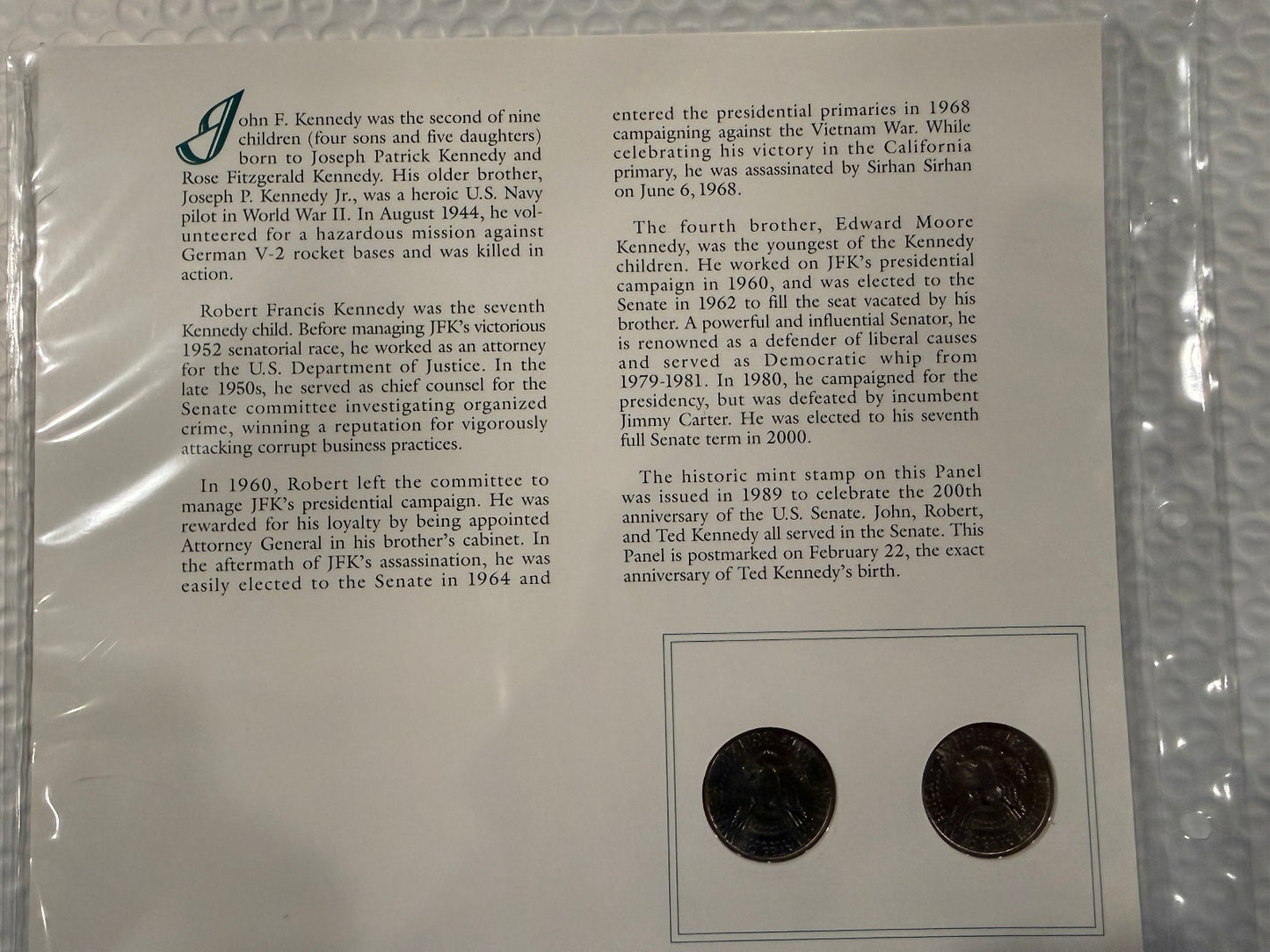 JFK Kennedy Stamp Coin Panel Collection 6 Pack Commemorative Set USA